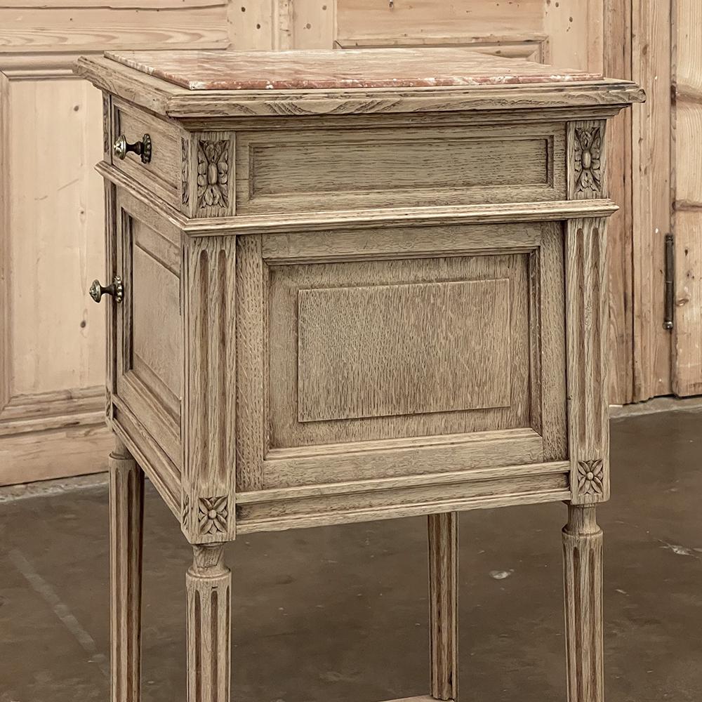 Pair Antique French Louis XVI Marble Top Nightstands in Stripped Oak 8