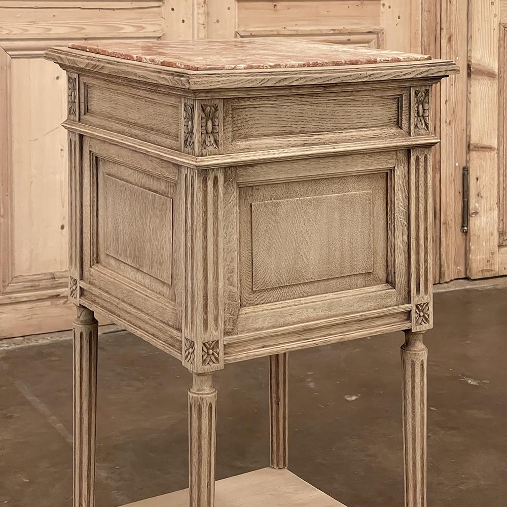 Pair Antique French Louis XVI Marble Top Nightstands in Stripped Oak 9
