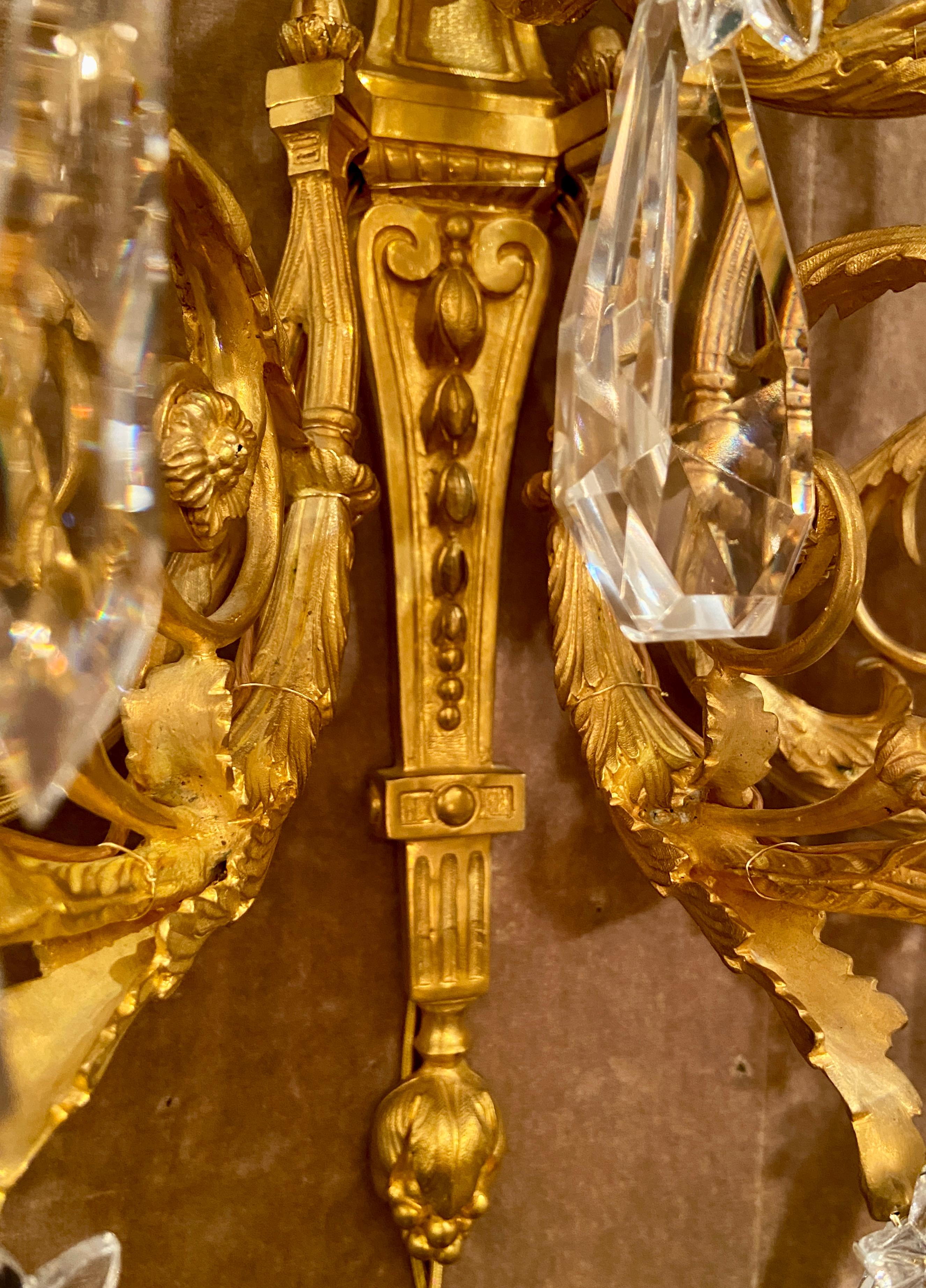 Pair Antique French Louis XVI Ormolu and Baccarat Crystal Sconces, circa 1880's For Sale 4