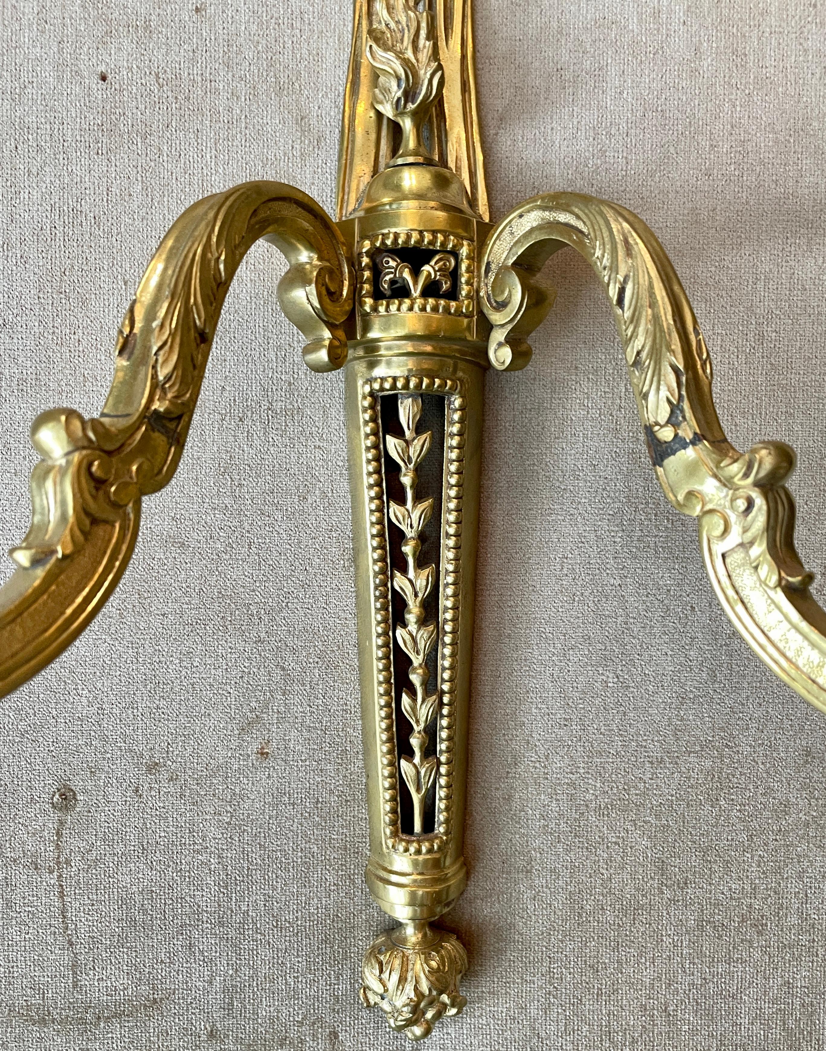 Pair Antique French Louis XVI Ormolu Sconces, Circa 1890 For Sale 2