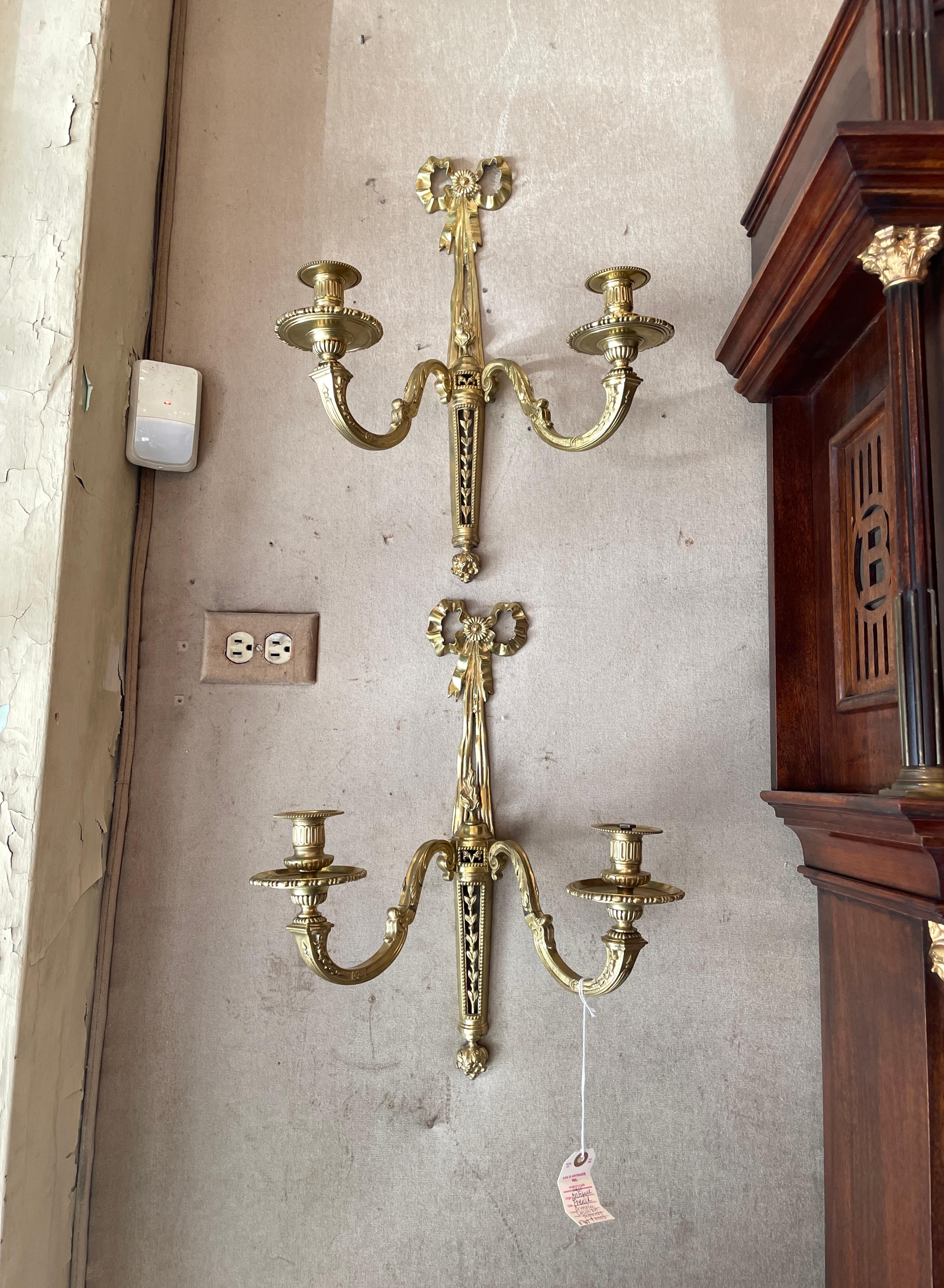 Pair Antique French Louis XVI Ormolu Sconces, Circa 1890 For Sale 3