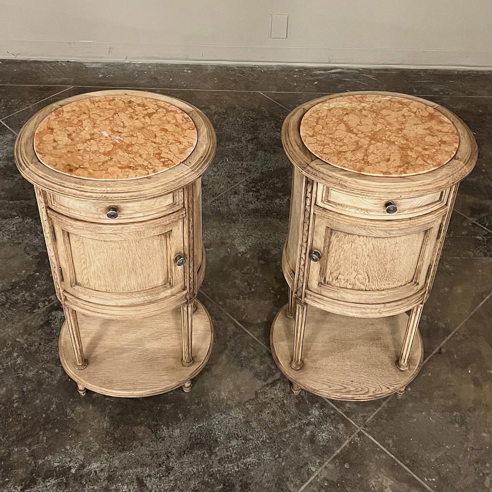 Hand-Crafted Pair Antique French Louis XVI Oval Marble Top Nightstands For Sale
