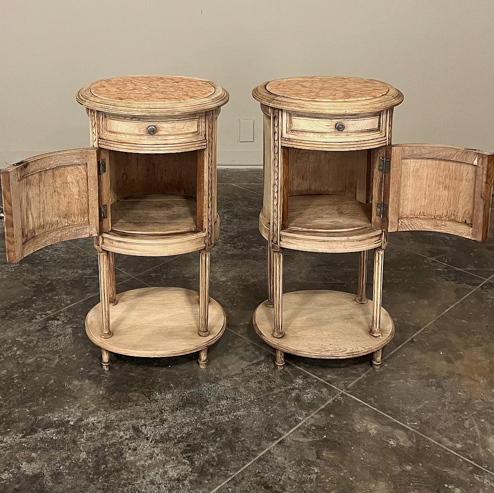 Pair Antique French Louis XVI Oval Marble Top Nightstands In Good Condition For Sale In Dallas, TX