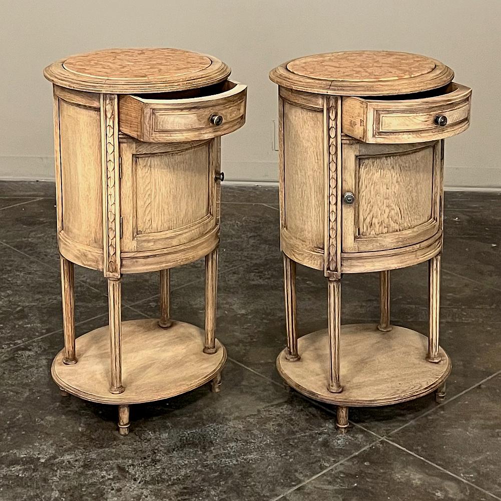 20th Century Pair Antique French Louis XVI Oval Marble Top Nightstands For Sale