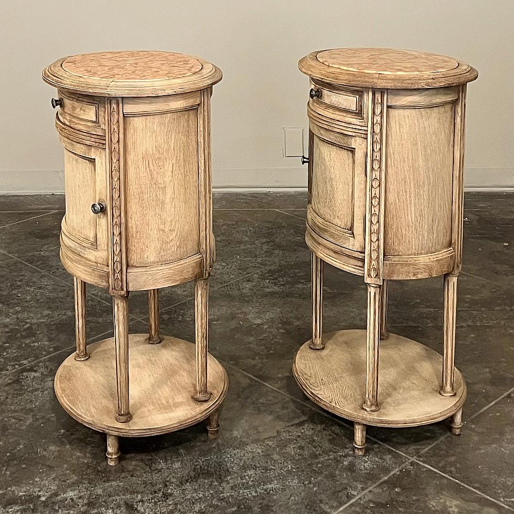 Pair Antique French Louis XVI Oval Marble Top Nightstands For Sale 1