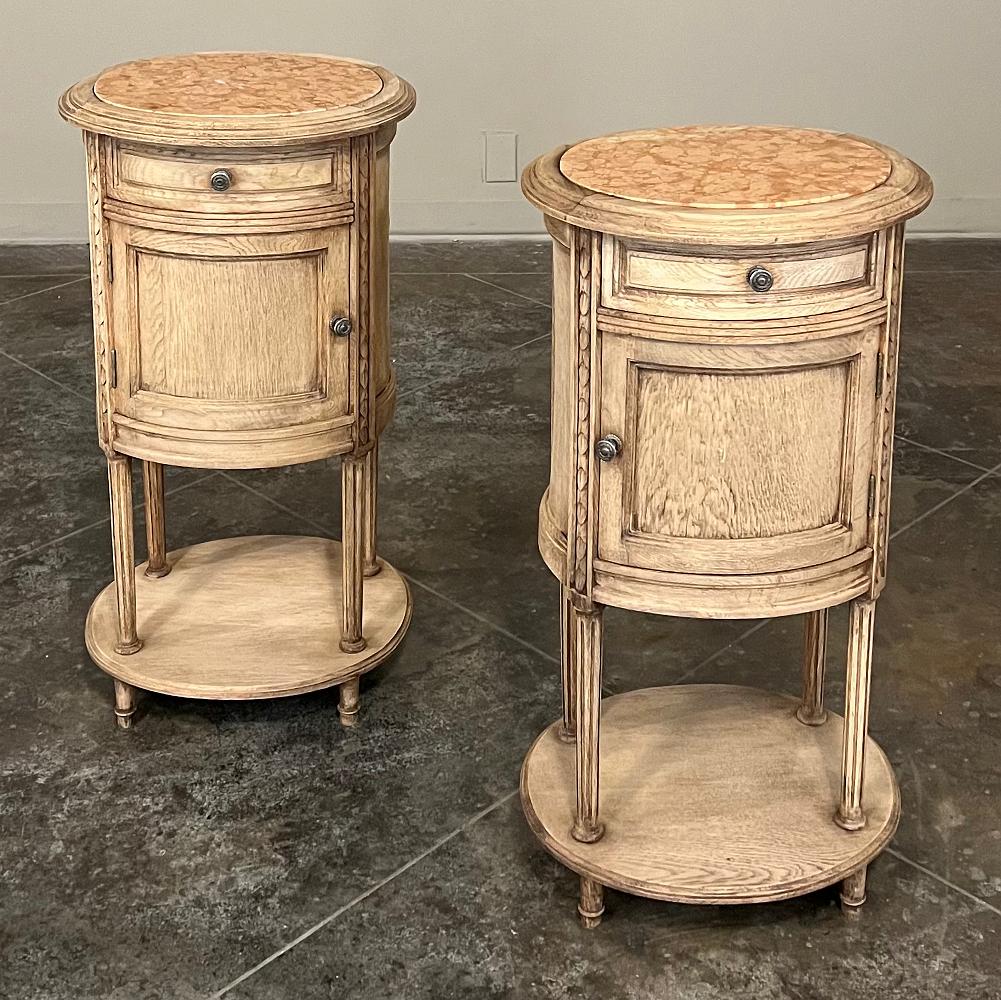 Pair Antique French Louis XVI Oval Marble Top Nightstands For Sale 3