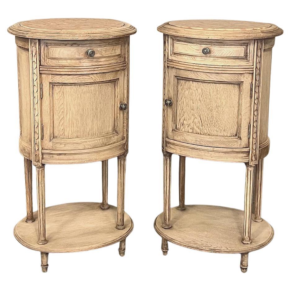 Pair Antique French Louis XVI Oval Marble Top Nightstands For Sale