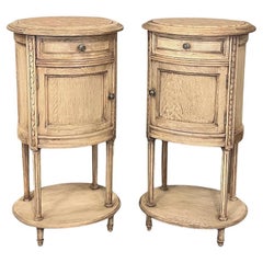 Pair Antique French Louis XVI Oval Marble Top Nightstands
