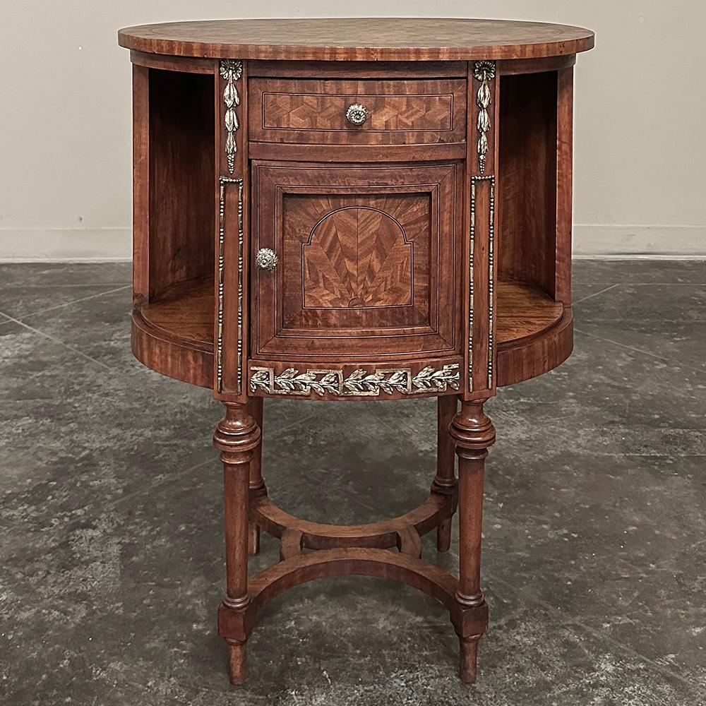 Pair Antique French Louis XVI Oval Marquetry Nightstands ~ End Tables For Sale 2