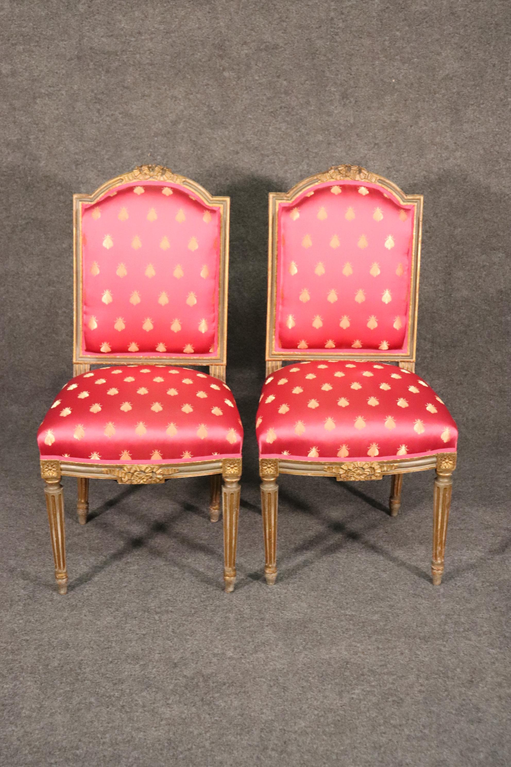 Pair Antique French Louis XVI Painted and Gilded Side Chairs, Circa 1900 In Good Condition For Sale In Swedesboro, NJ