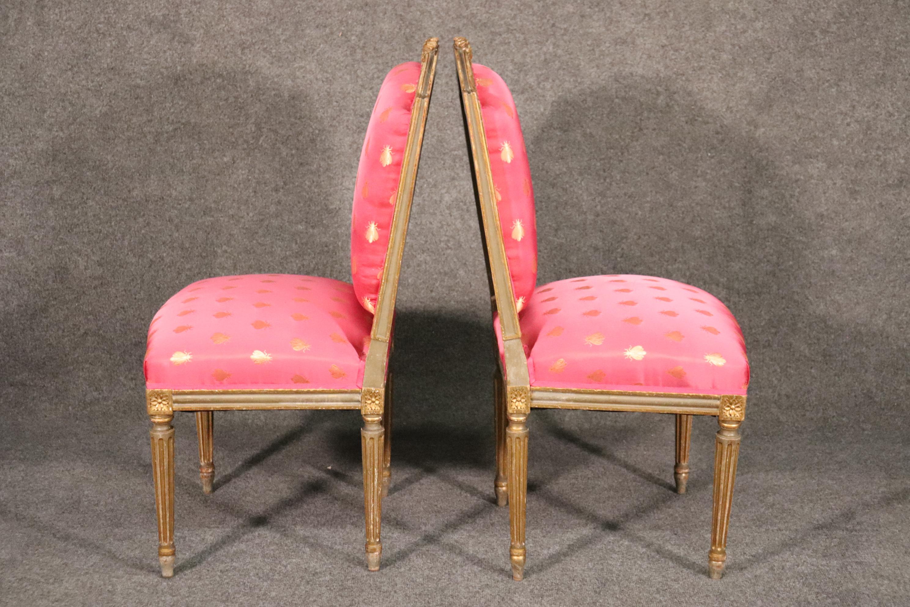 Early 20th Century Pair Antique French Louis XVI Painted and Gilded Side Chairs, Circa 1900 For Sale
