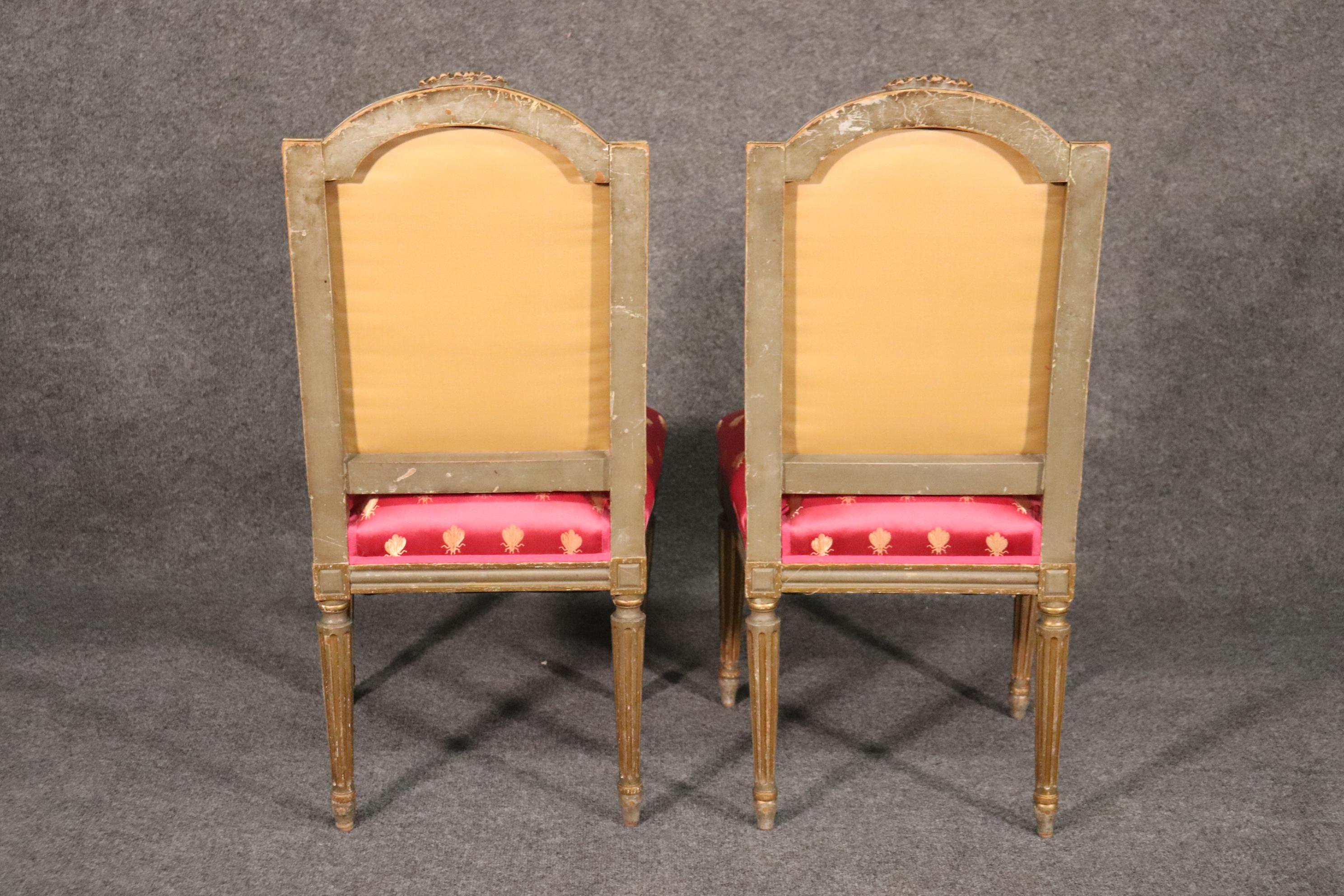 Beech Pair Antique French Louis XVI Painted and Gilded Side Chairs, Circa 1900 For Sale