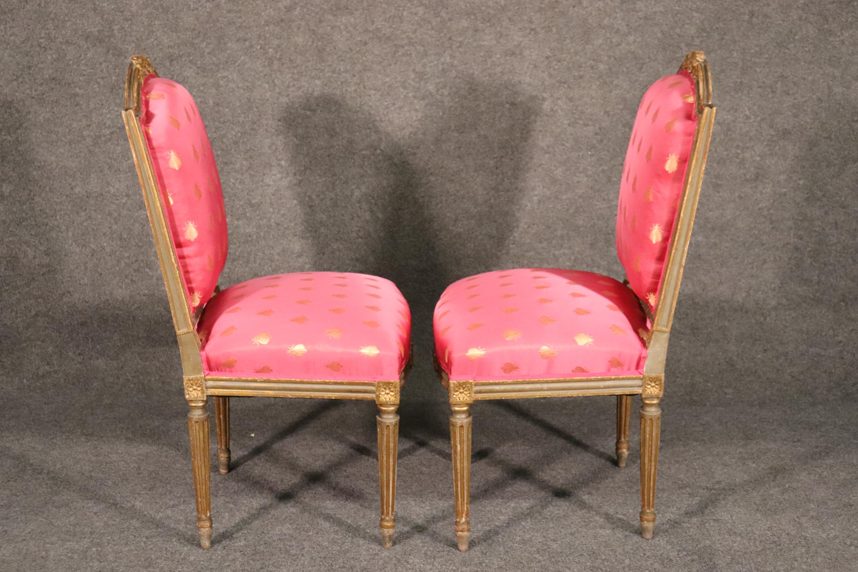 Pair Antique French Louis XVI Painted and Gilded Side Chairs, Circa 1900 For Sale 1