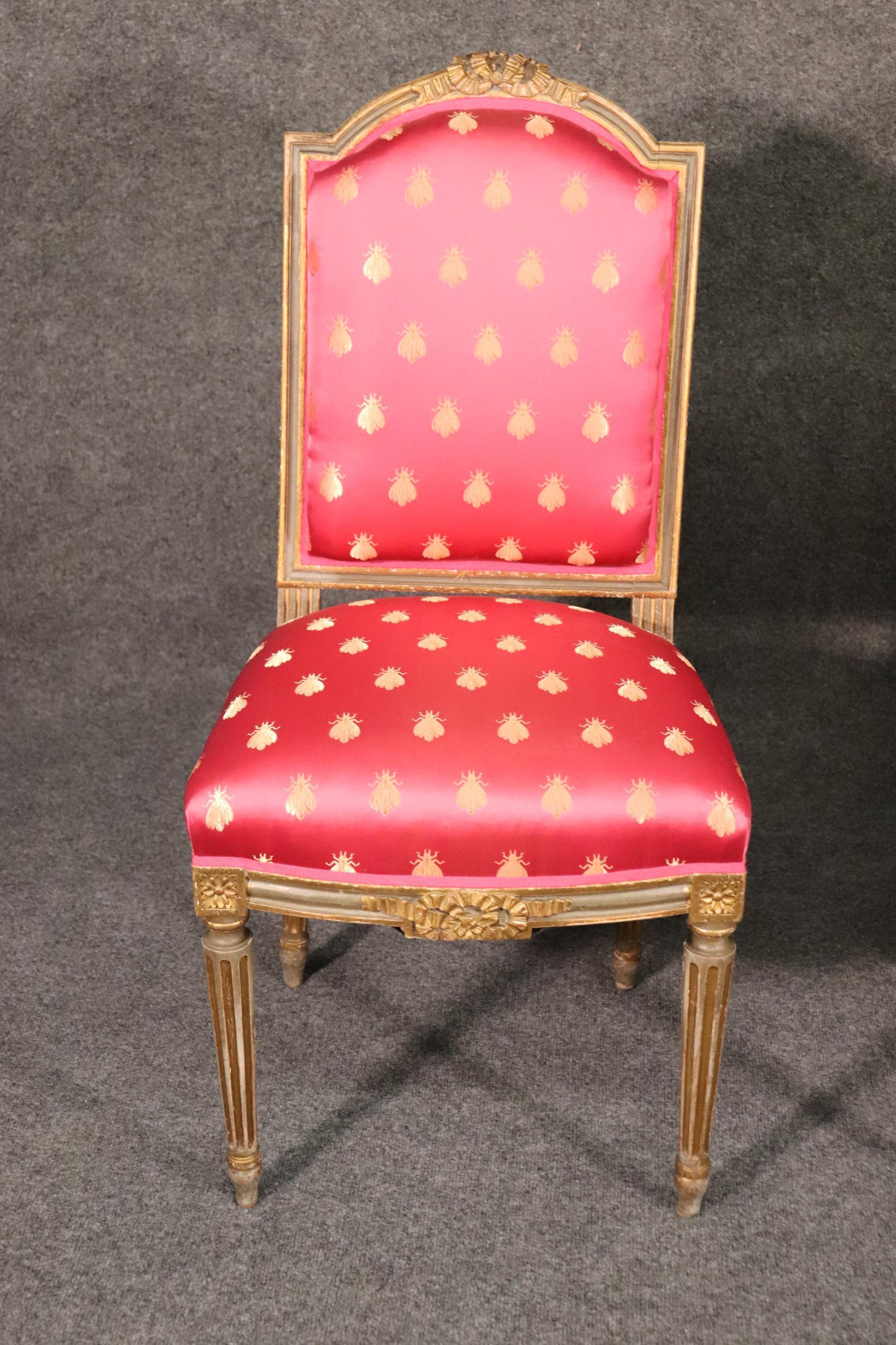 Pair Antique French Louis XVI Painted and Gilded Side Chairs, Circa 1900 For Sale 2