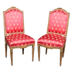 Pair Antique French Louis XVI Painted and Gilded Side Chairs, Circa 1900