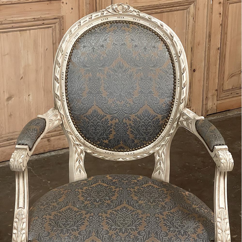 Pair Antique French Louis XVI Painted Armchairs, Fauteuils For Sale 4