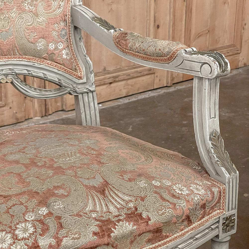 Pair Antique French Louis XVI Painted Armchairs, Fauteuils For Sale 5