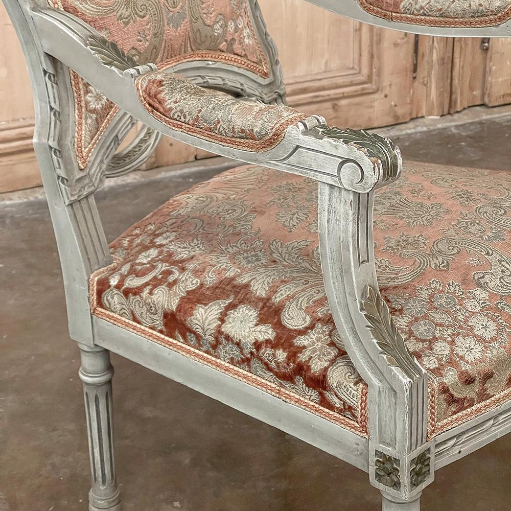 Pair Antique French Louis XVI Painted Armchairs, Fauteuils For Sale 6
