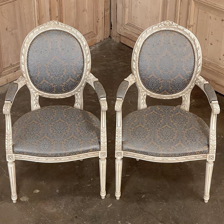 Pair Antique French Louis XVI Painted Armchairs, Fauteuils For Sale at ...