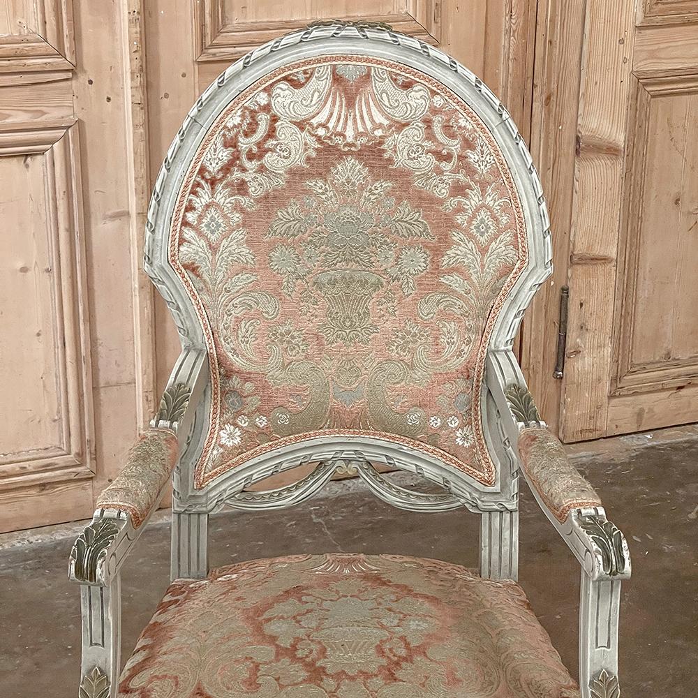 Pair Antique French Louis XVI Painted Armchairs, Fauteuils For Sale 9