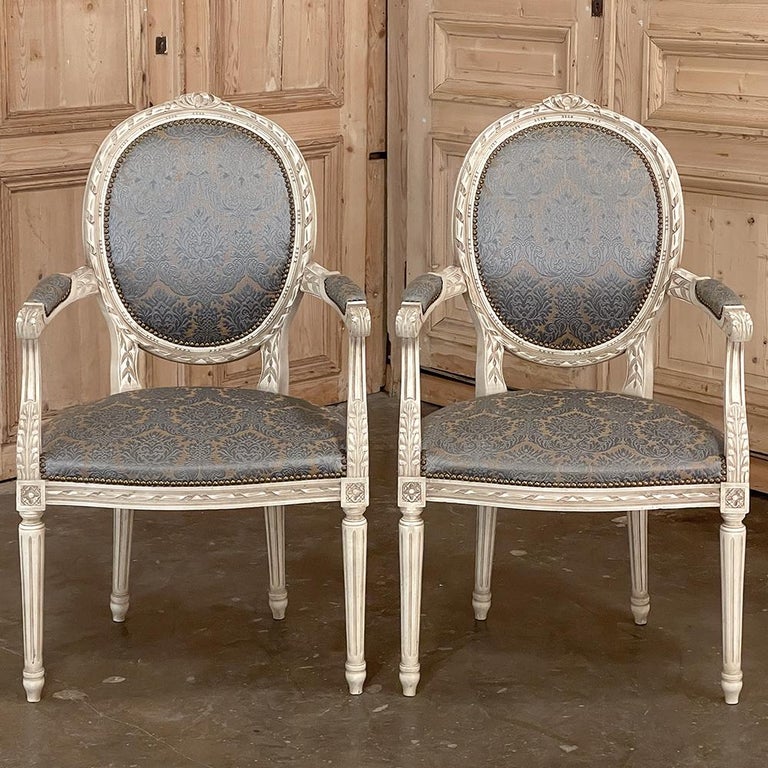 Pair Antique French Louis XVI Painted Armchairs, Fauteuils For Sale at ...