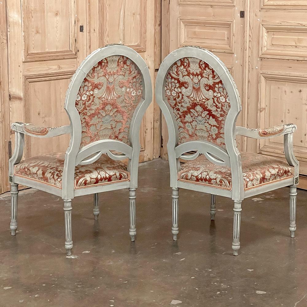 Pair Antique French Louis XVI Painted Armchairs, Fauteuils For Sale 12