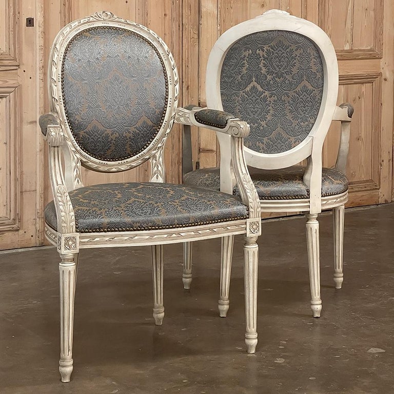 Pair Antique French Louis XVI Painted Armchairs, Fauteuils For Sale at ...