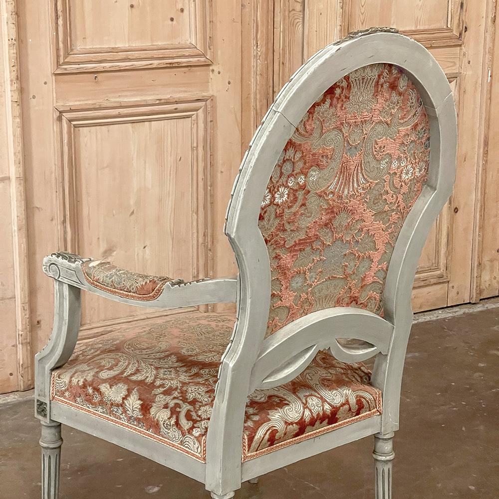 Pair Antique French Louis XVI Painted Armchairs, Fauteuils For Sale 13