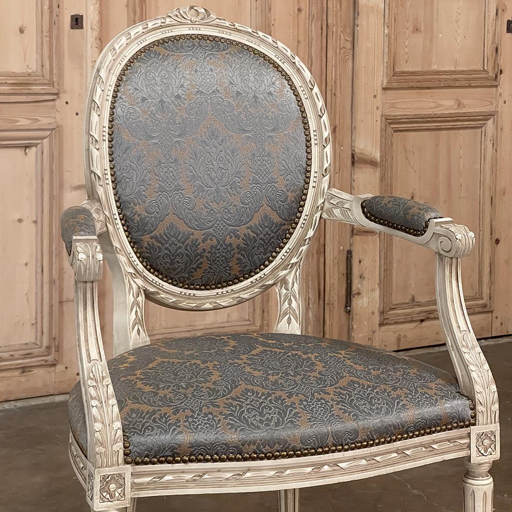 Pair Antique French Louis XVI Painted Armchairs, Fauteuils For Sale 14