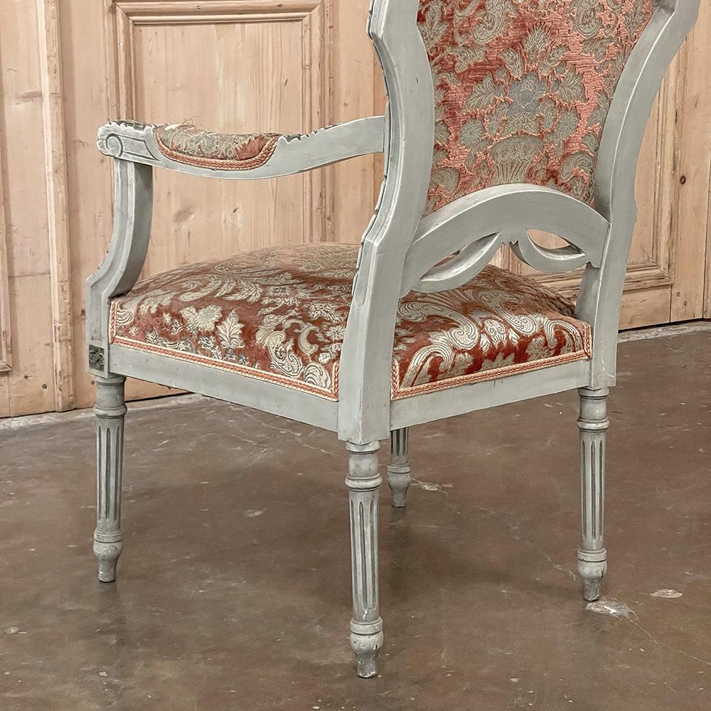 Pair Antique French Louis XVI Painted Armchairs, Fauteuils For Sale 14