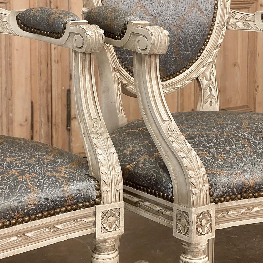 20th Century Pair Antique French Louis XVI Painted Armchairs, Fauteuils For Sale