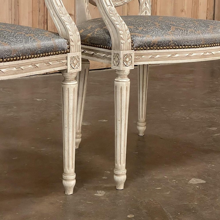 Pair Antique French Louis XVI Painted Armchairs, Fauteuils For Sale at ...