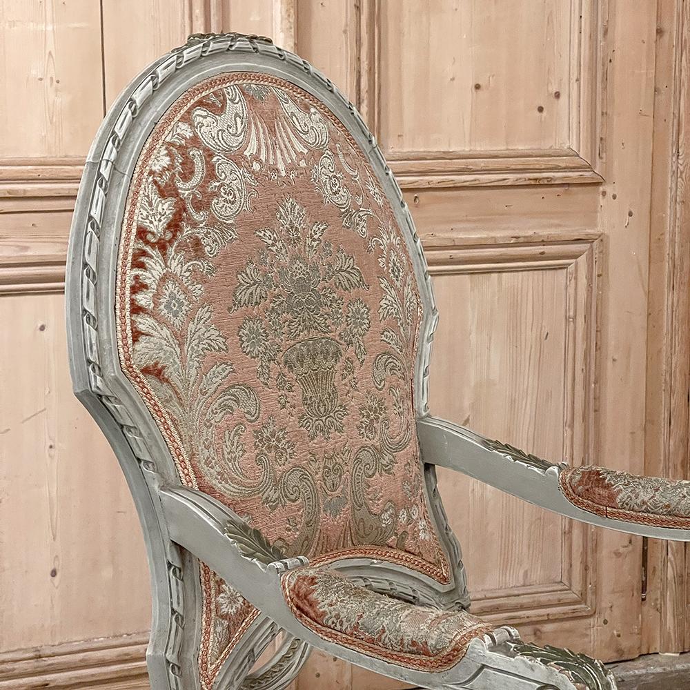 Pair Antique French Louis XVI Painted Armchairs, Fauteuils For Sale 2