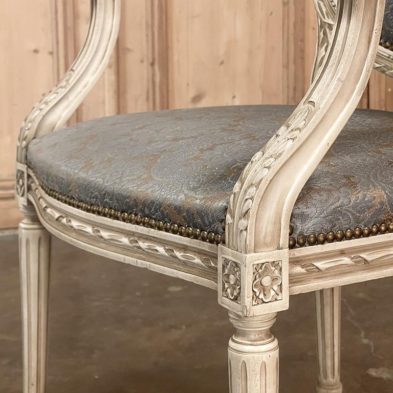 Pair Antique French Louis XVI Painted Armchairs, Fauteuils For Sale at ...