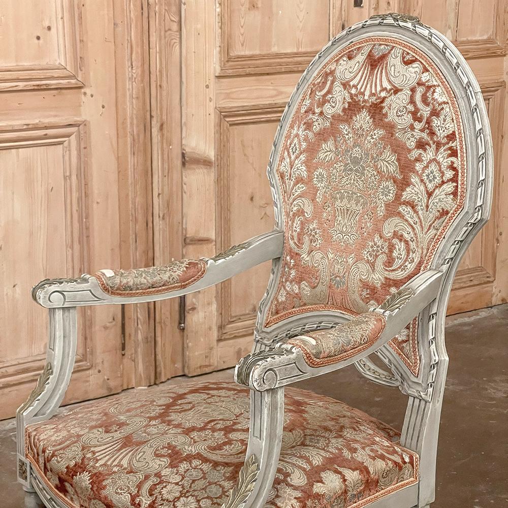 Pair Antique French Louis XVI Painted Armchairs, Fauteuils For Sale 3