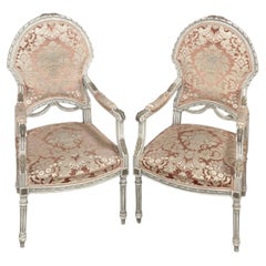 Pair Antique French Louis XVI Painted Armchairs, Fauteuils