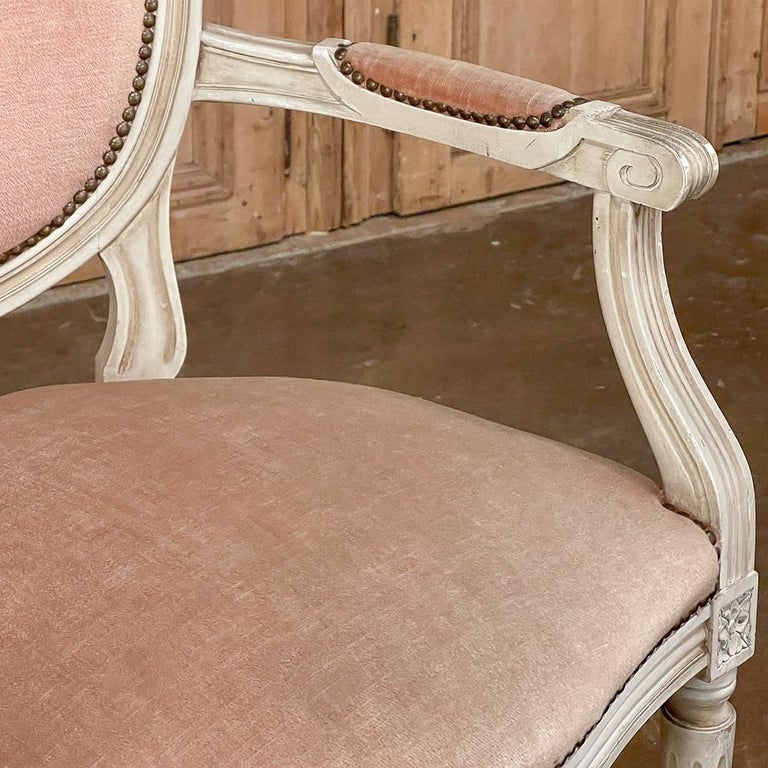 Pair Antique French Louis XVI Painted Armchairs For Sale at 1stDibs