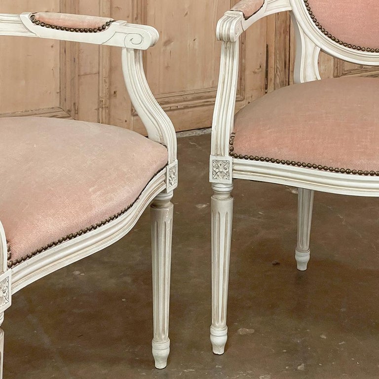 Pair Antique French Louis XVI Painted Armchairs For Sale at 1stDibs
