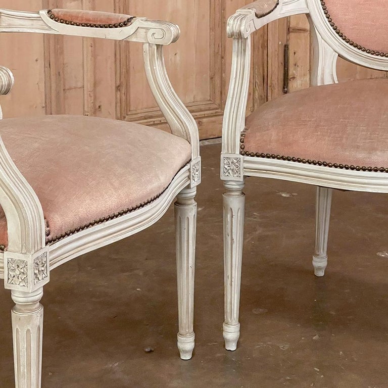 Pair Antique French Louis XVI Painted Armchairs For Sale at 1stDibs