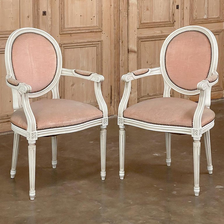 Pair Antique French Louis XVI Painted Armchairs For Sale at 1stDibs