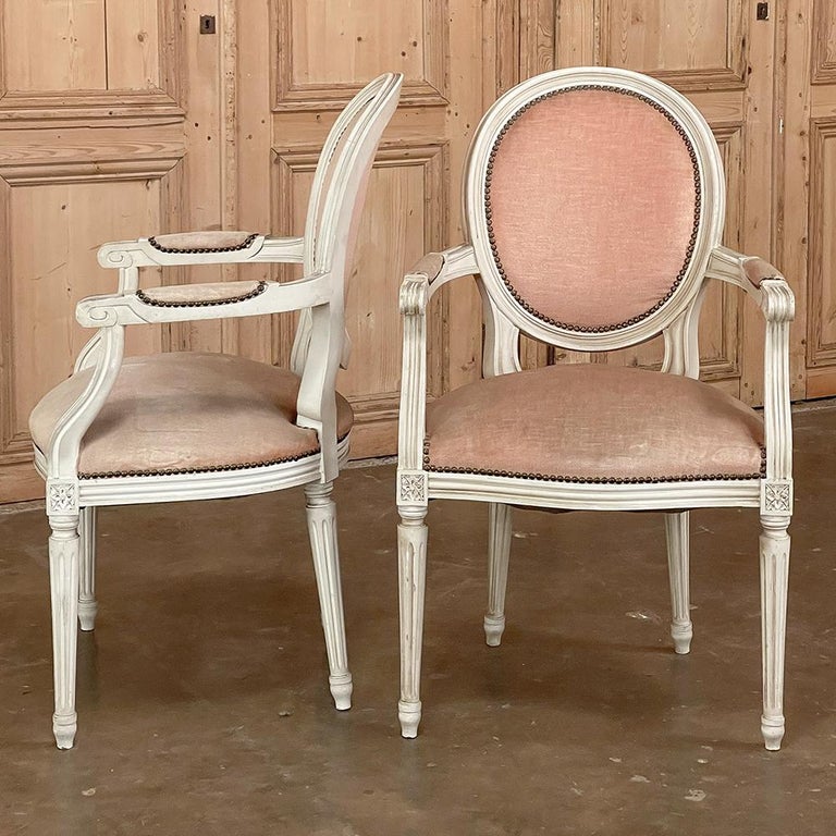 Pair Antique French Louis XVI Painted Armchairs For Sale at 1stDibs