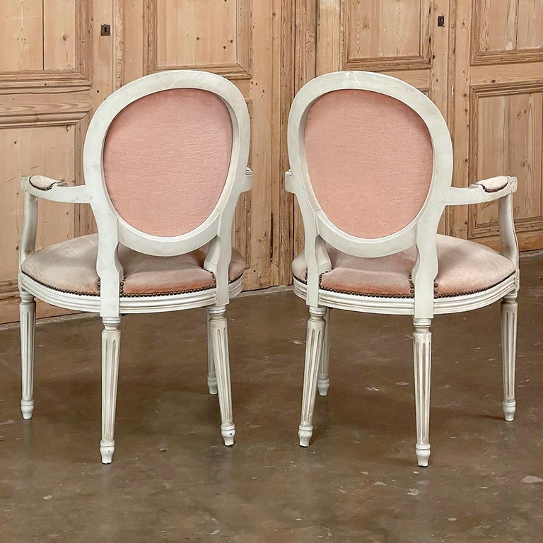 Pair Antique French Louis XVI Painted Armchairs For Sale at 1stDibs