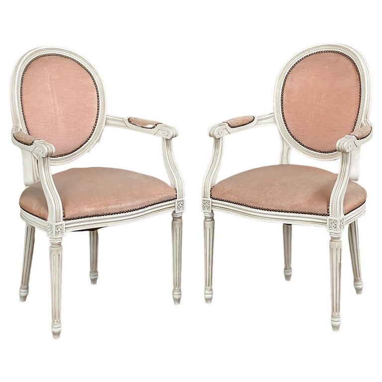 Pair Antique French Louis XVI Painted Armchairs For Sale at 1stDibs