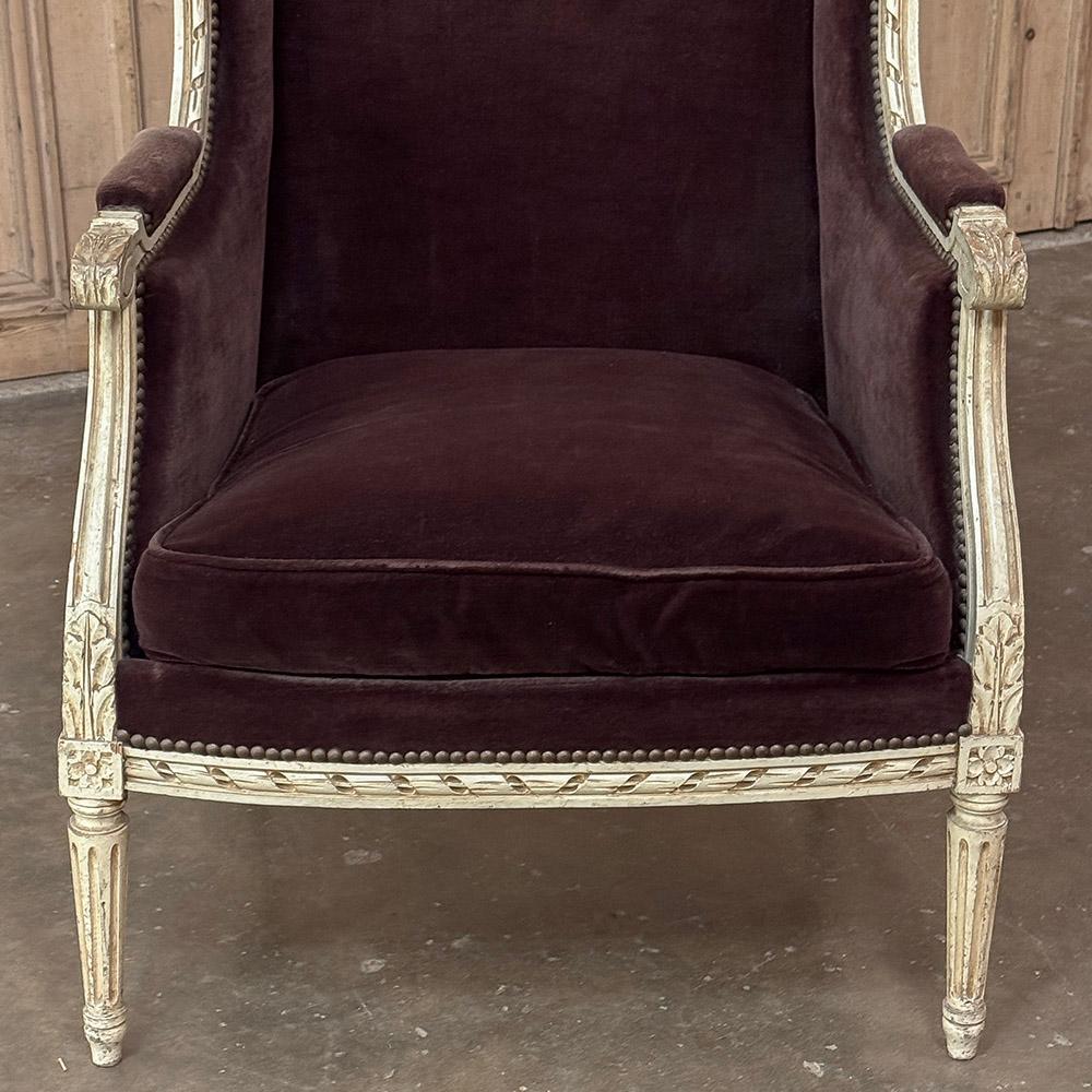 Pair Antique French Louis XVI Painted Bergeres ~ Armchairs For Sale 4