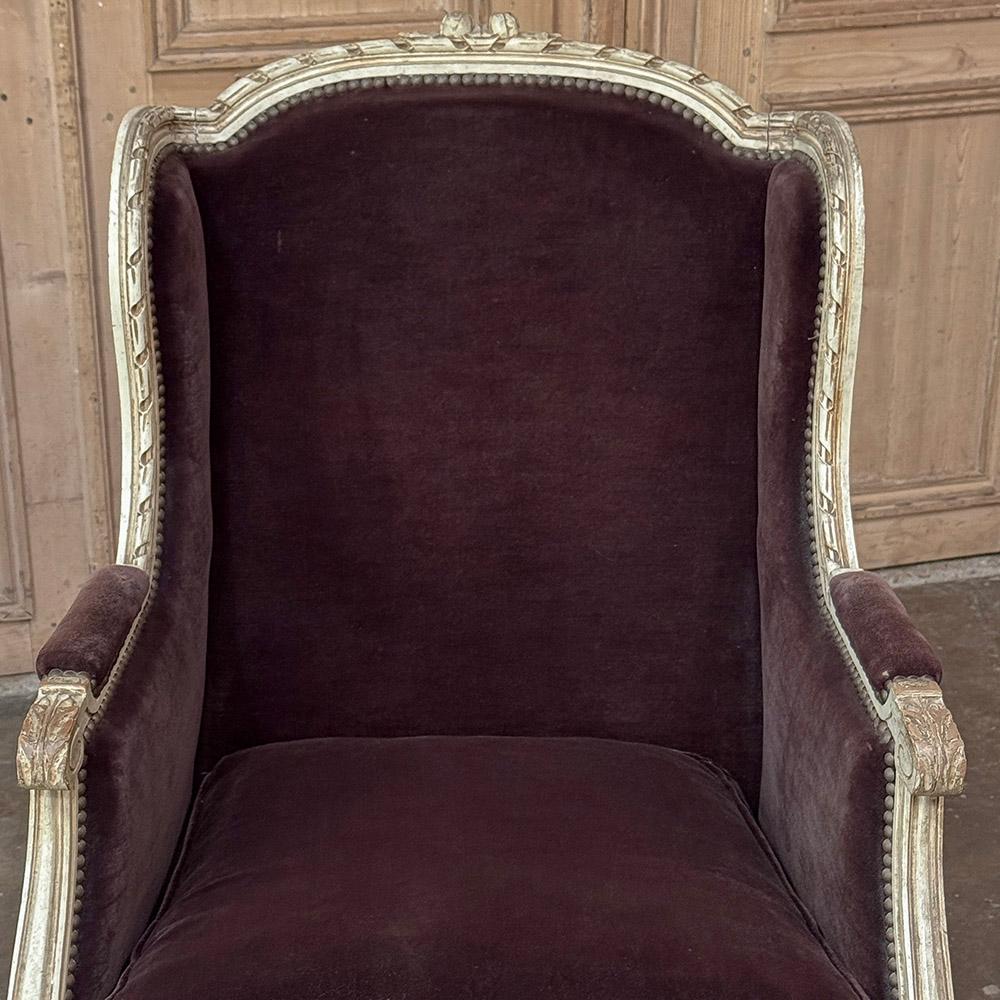 Pair Antique French Louis XVI Painted Bergeres ~ Armchairs For Sale 5
