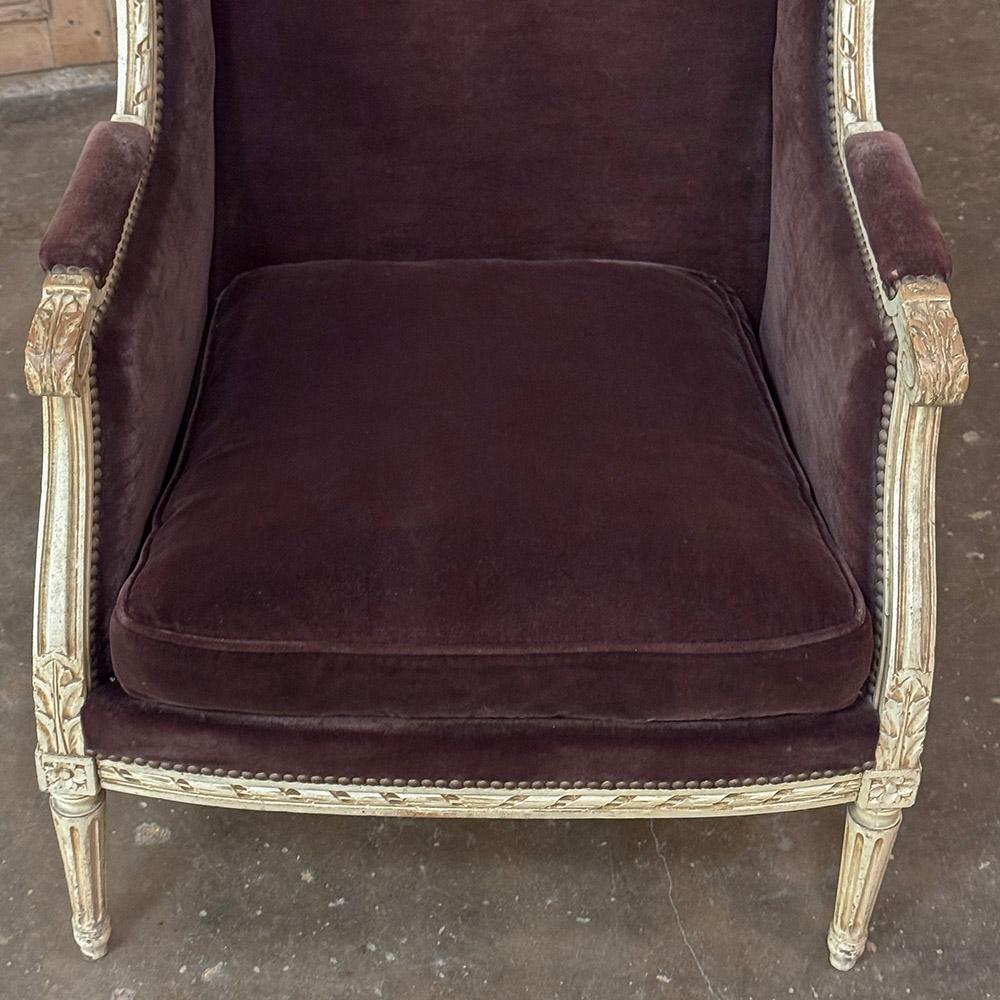 Pair Antique French Louis XVI Painted Bergeres ~ Armchairs For Sale 6