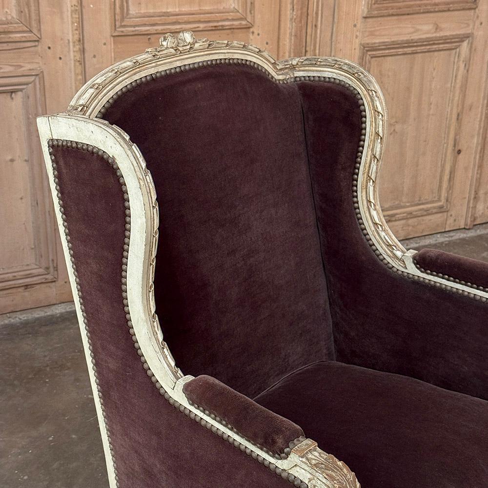 Pair Antique French Louis XVI Painted Bergeres ~ Armchairs For Sale 8