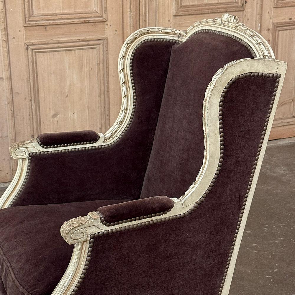 Pair Antique French Louis XVI Painted Bergeres ~ Armchairs For Sale 12