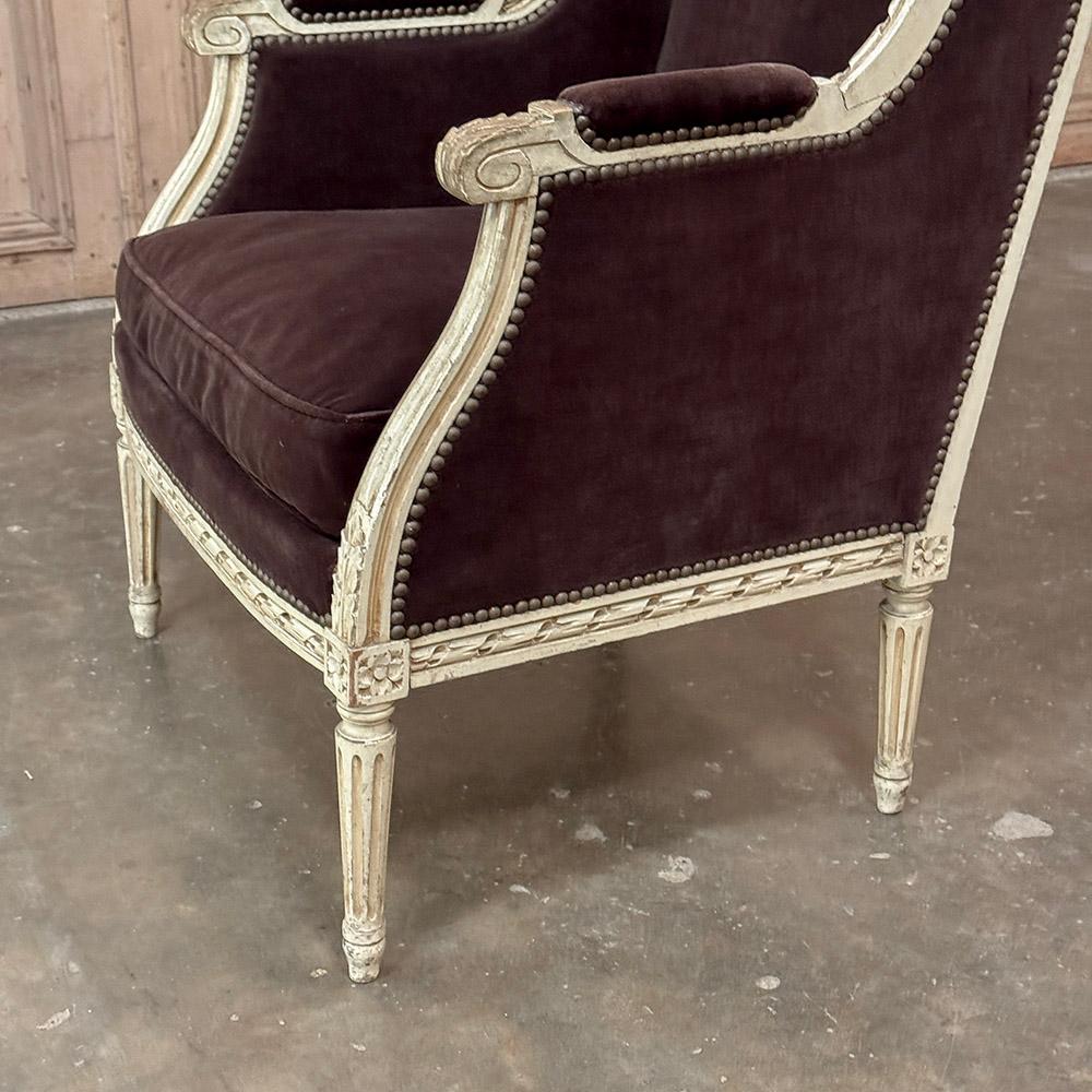 Pair Antique French Louis XVI Painted Bergeres ~ Armchairs For Sale 13