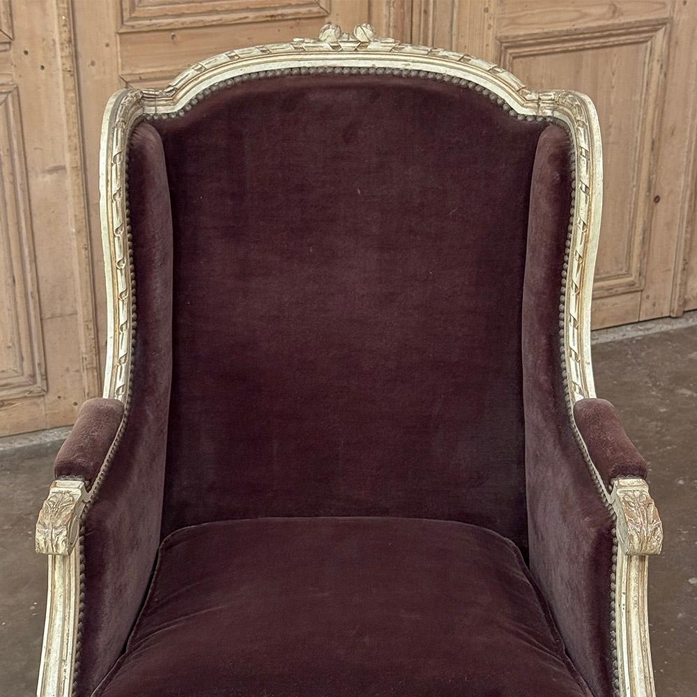 Pair Antique French Louis XVI Painted Bergeres ~ Armchairs For Sale 2